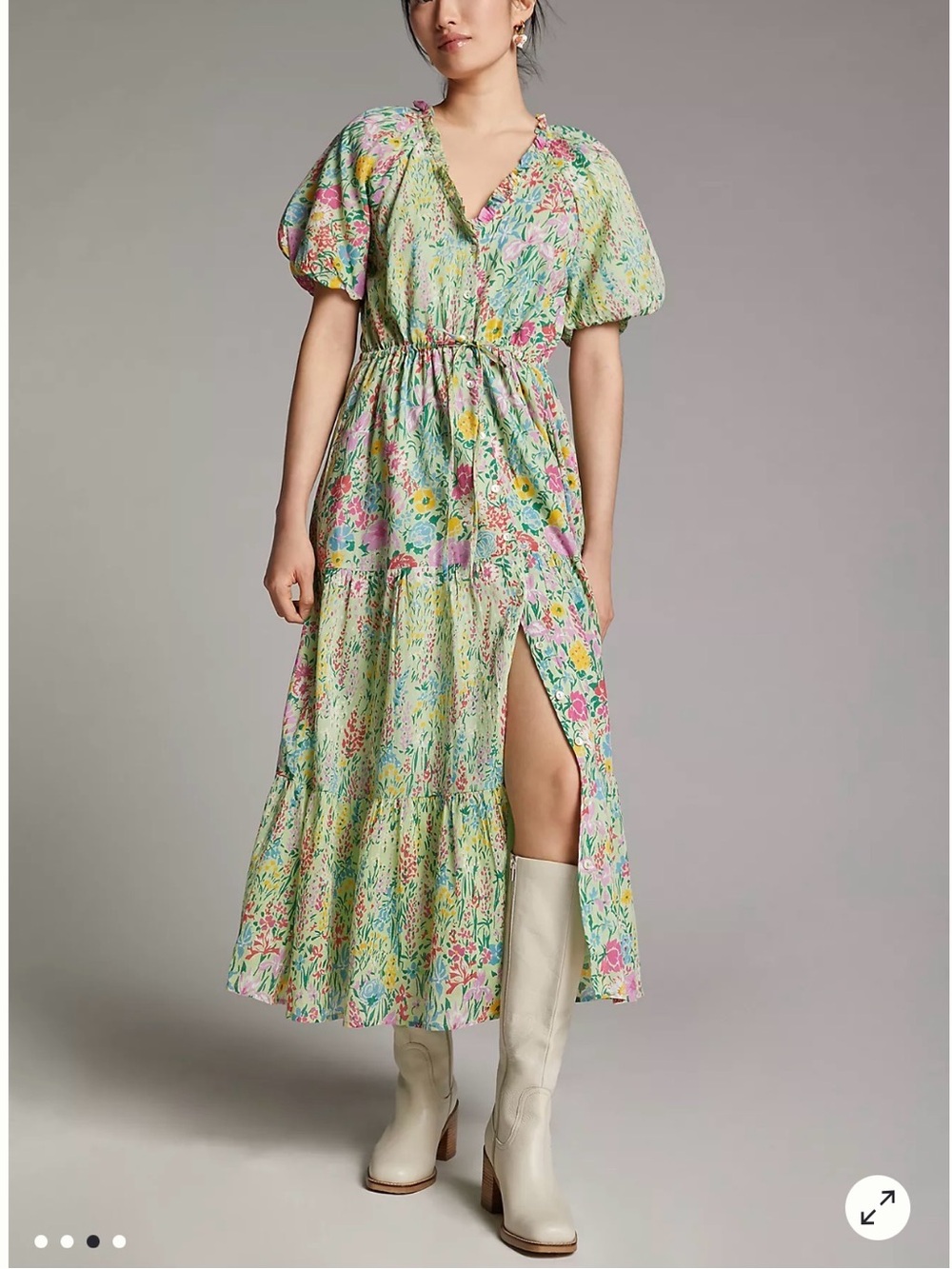 Banjanan Poppy dawn Dress light green floral Maxi Boho Romantic Beach Vacation M